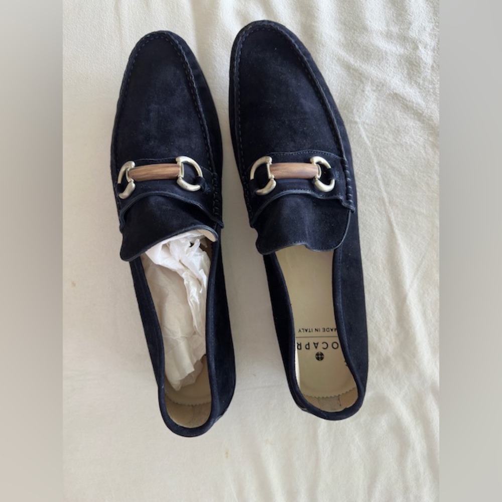 NEVER WORN: midnight blue suede loafers